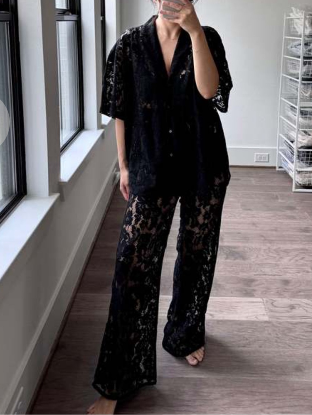 black lace matching set pant and top